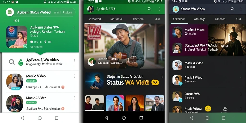 Antarmuka aplikasi L777 untuk status WA video yang menarik dan mudah digunakan.