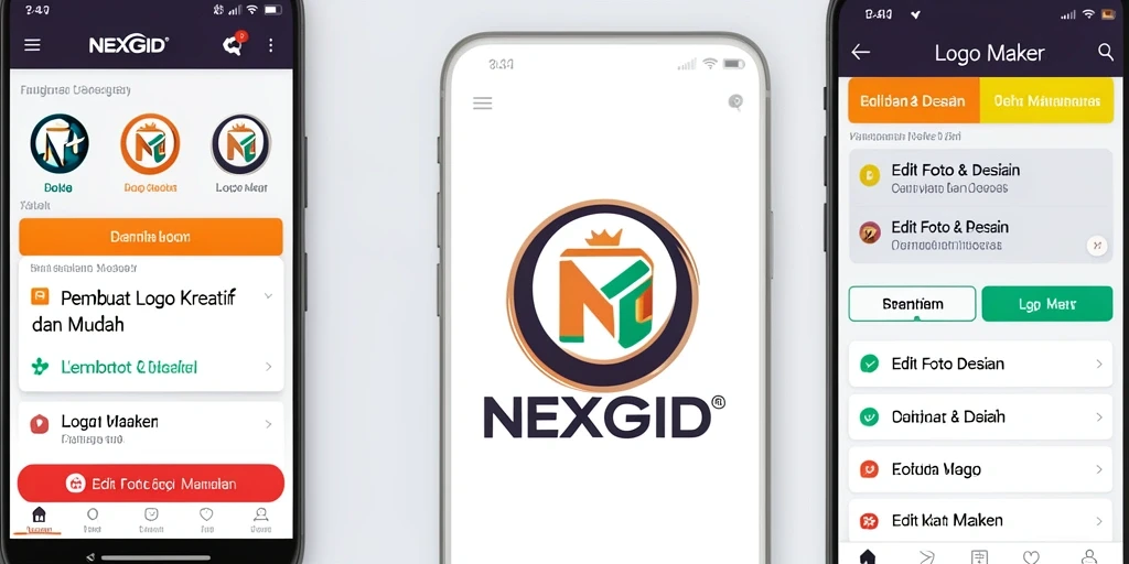 Antarmuka pengguna NEXGID untuk membuat logo yang modern dan intuitif.