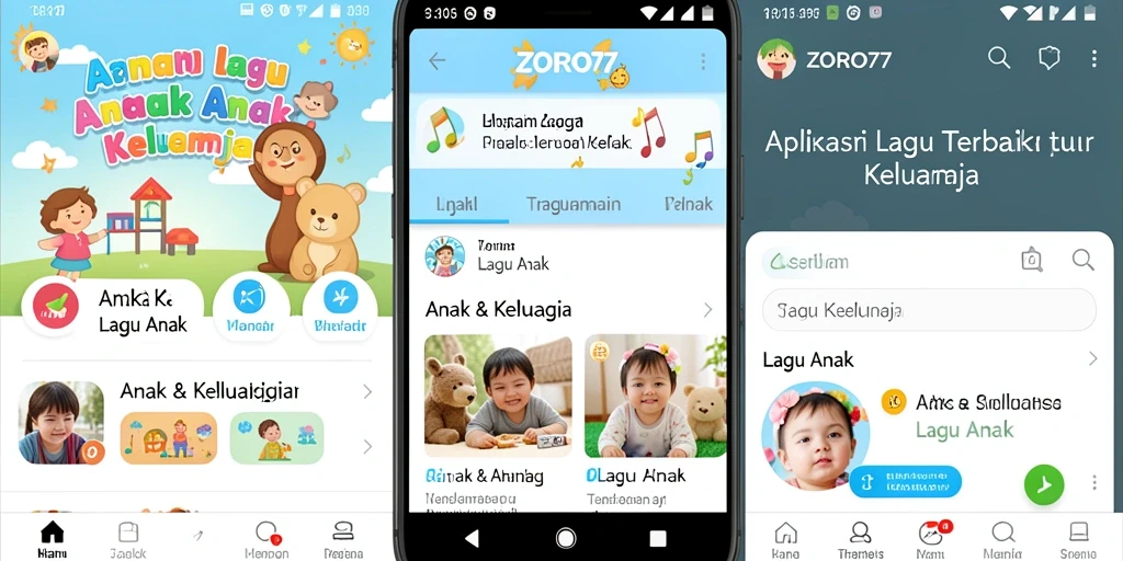 Tampilan antarmuka ZORO77 dengan berbagai lagu anak.